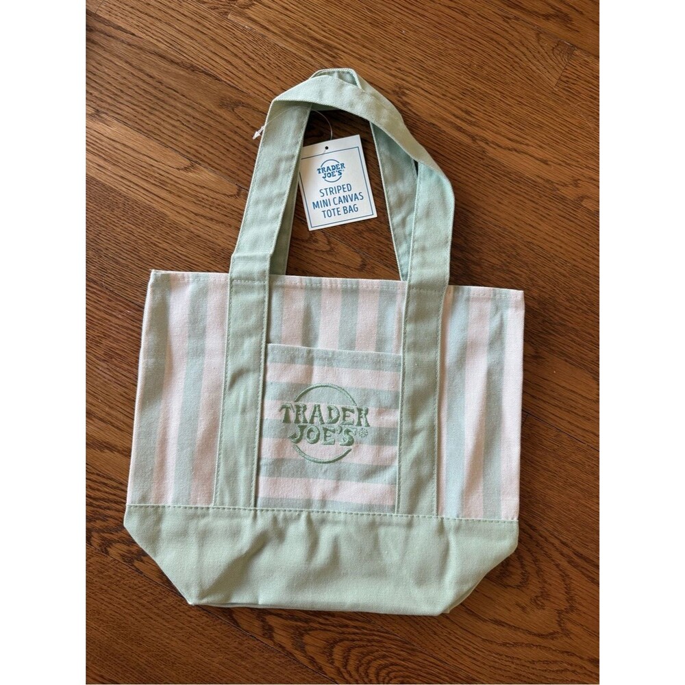 NWT Trader Joe’s Mini Canvas Tote Bags - Pastel Green Stripe Summer 2026